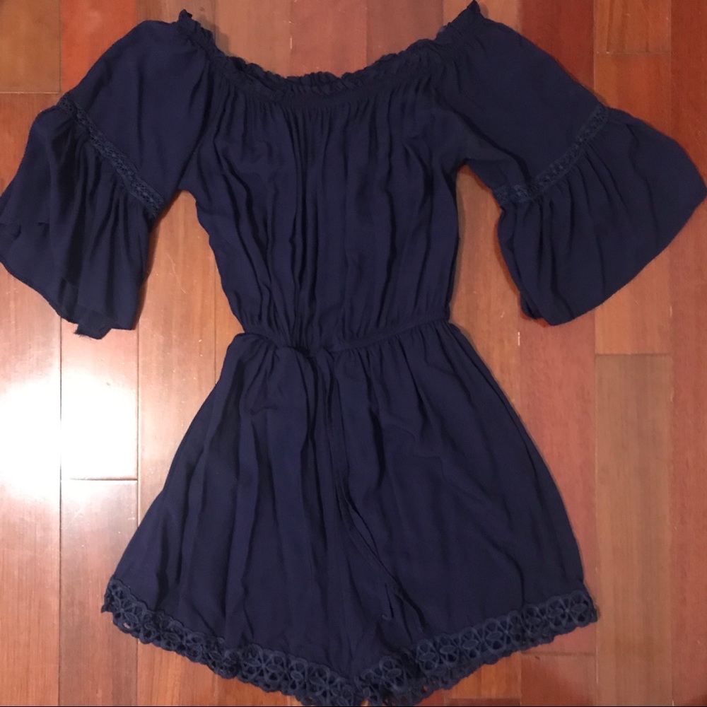Off shoulder navy blue romper